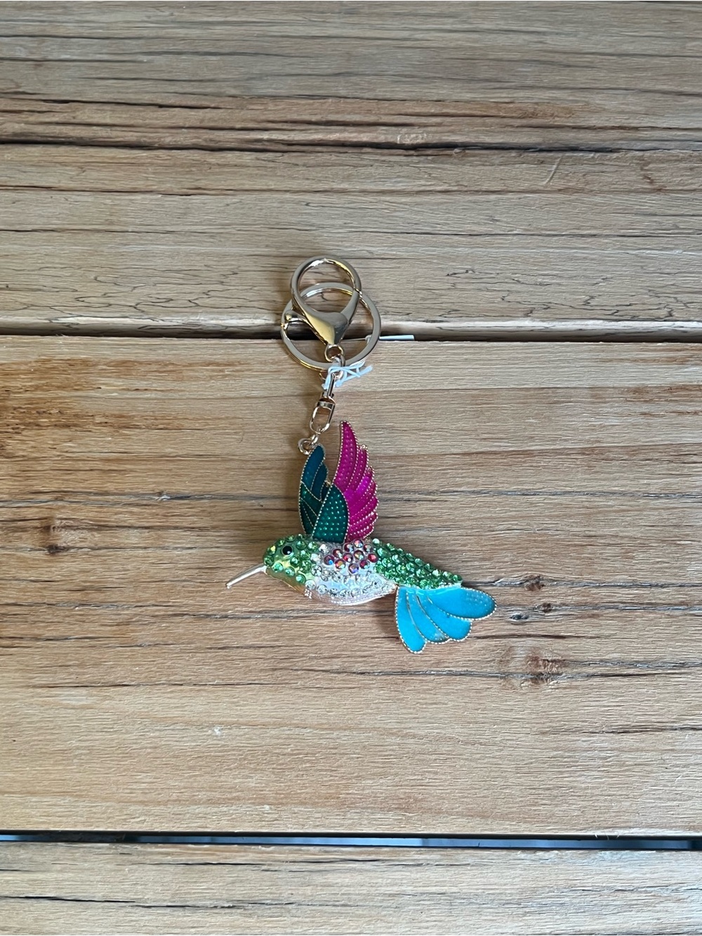 Multicolor Rhinestoned Hummingbird Bag Charm/Keyring - Gold Hardware - Picture 2 of 6
